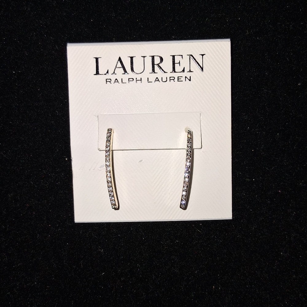 LAUREN Ralph Lauren Gold Crystal Curved Bar Hoop Earrings